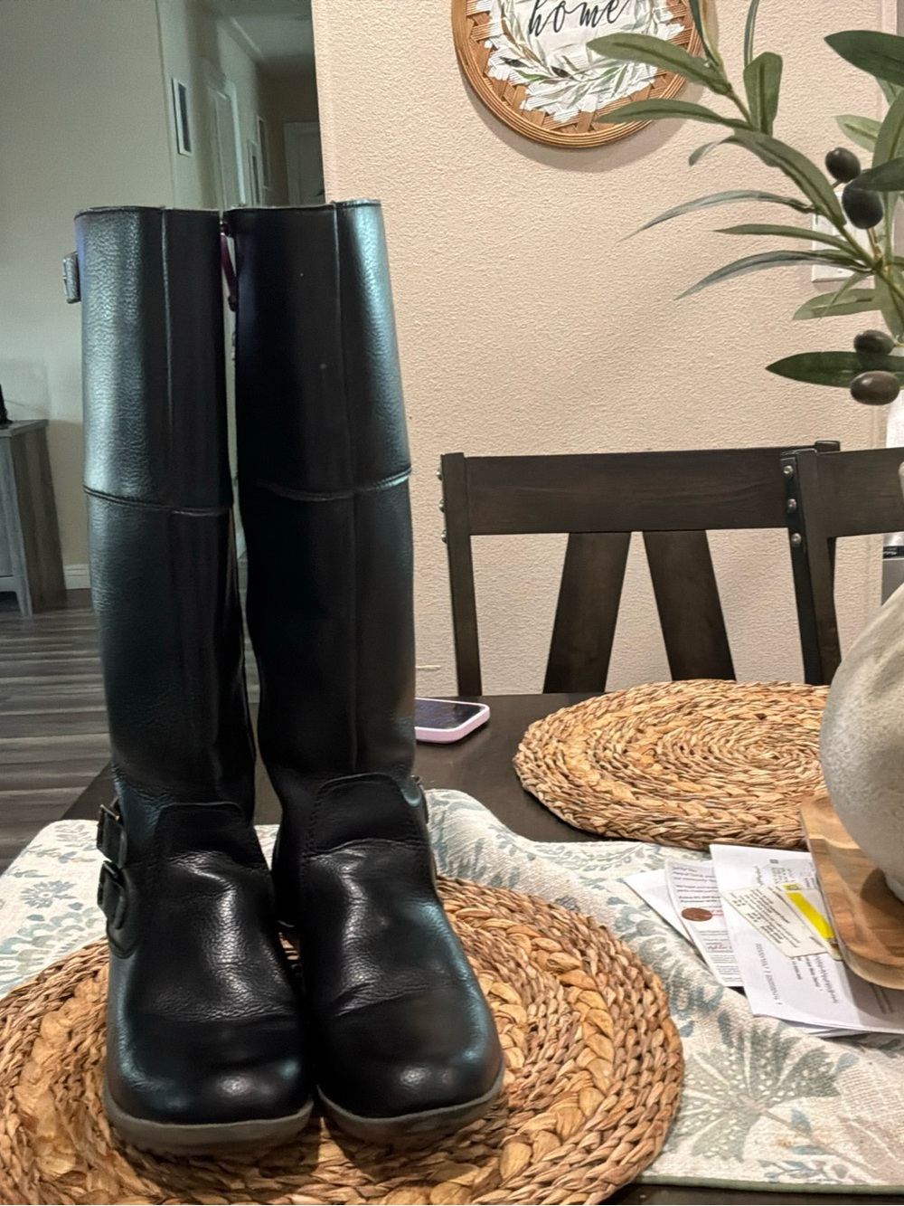 Clarks Black Leather Tall Riding Booties